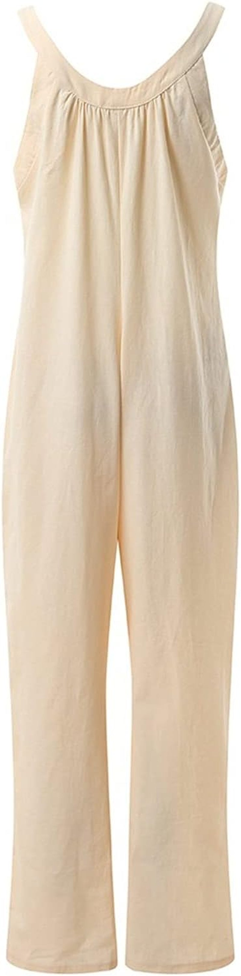 Women's Casual Cotton Jumpsuits - Baggy Overalls with Wide Leg Design and U-Neck for Summer Wear