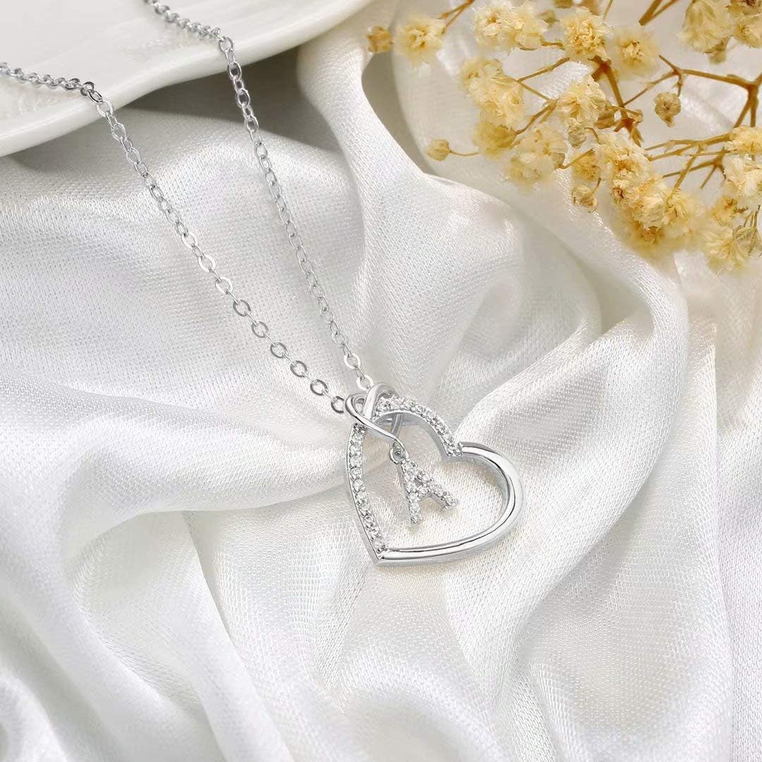 Personalized Heart Initial Necklace for Women and Teens, Cubic Zirconia Pendant, Elegant Letter A-Z Jewelry Gift