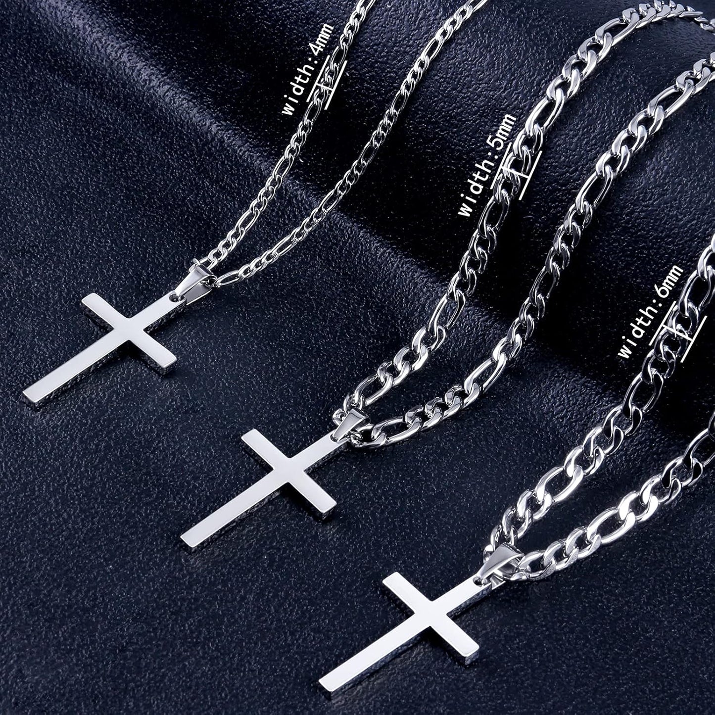 Cross Necklace for Men - Stainless Steel Silver/Gold Plain Cross Pendant Necklace Simple Jewelry Gifts, 20/22/24/26 Inches 3:1 Figaro Link Chain 4/5/6Mm Width