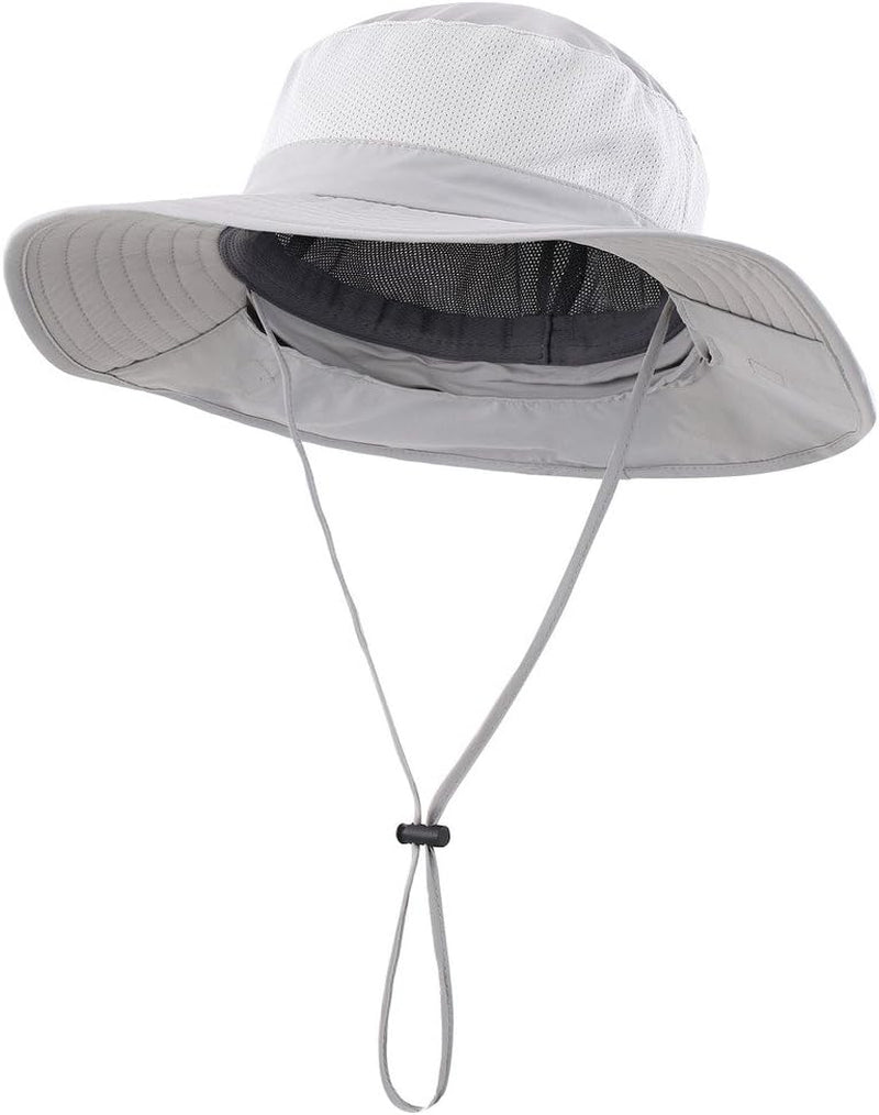 UPF50+ Wide Brim Mesh Sun Hat with Neck Flap for Outdoor Fishing - Unisex