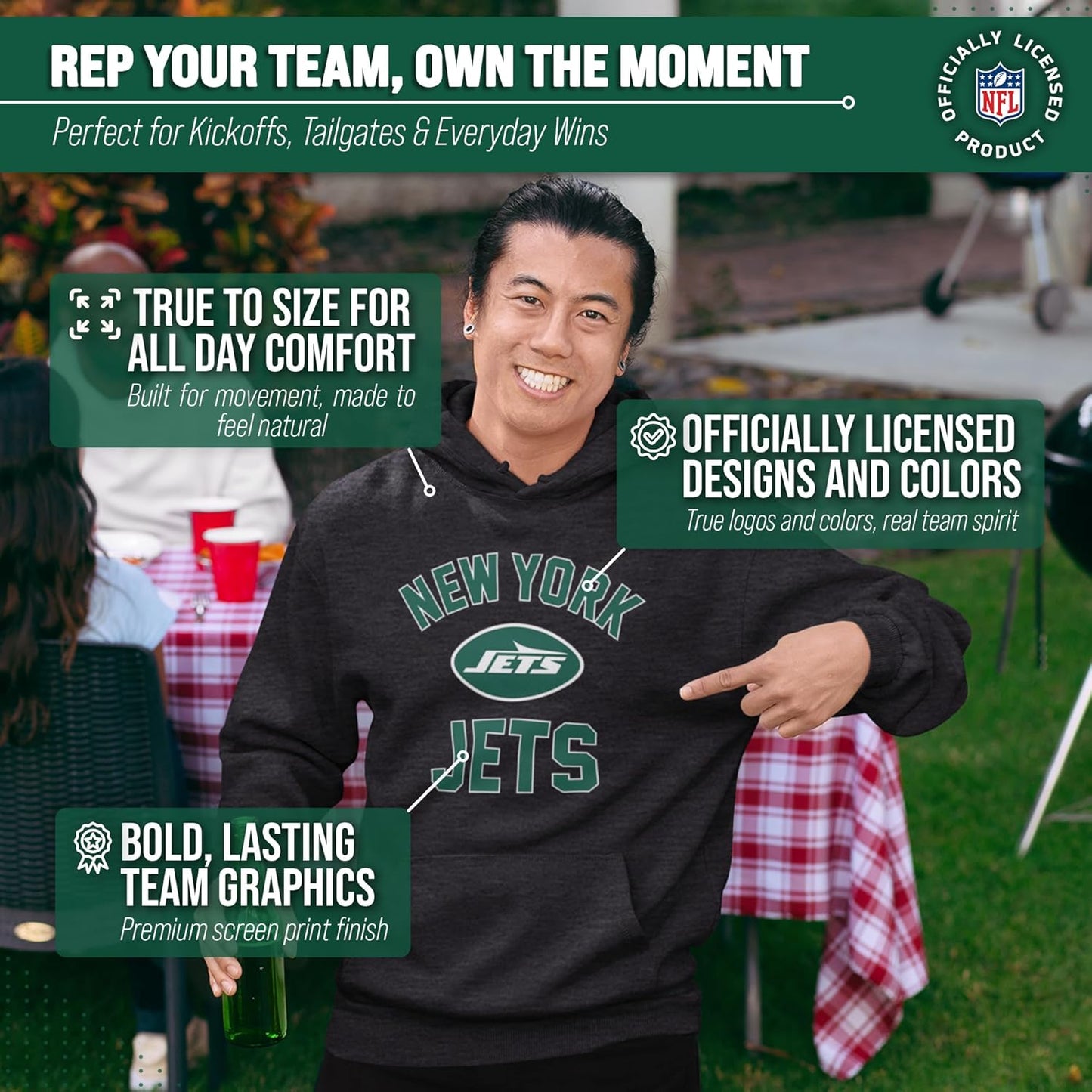 NFL Adult Gameday Hooded Sweatshirt - Premium Poly Fleece Cotton Blend for Warmth and Team Representation