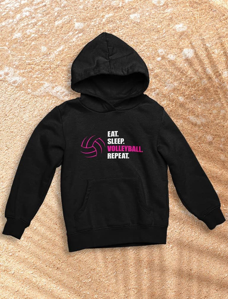 Eat Sleep Volleyball Repeat Hoodie - Humorous Athletic Hoodie for Teen Girls and Women - Ideal Gift for Players and Fans in Medium Black