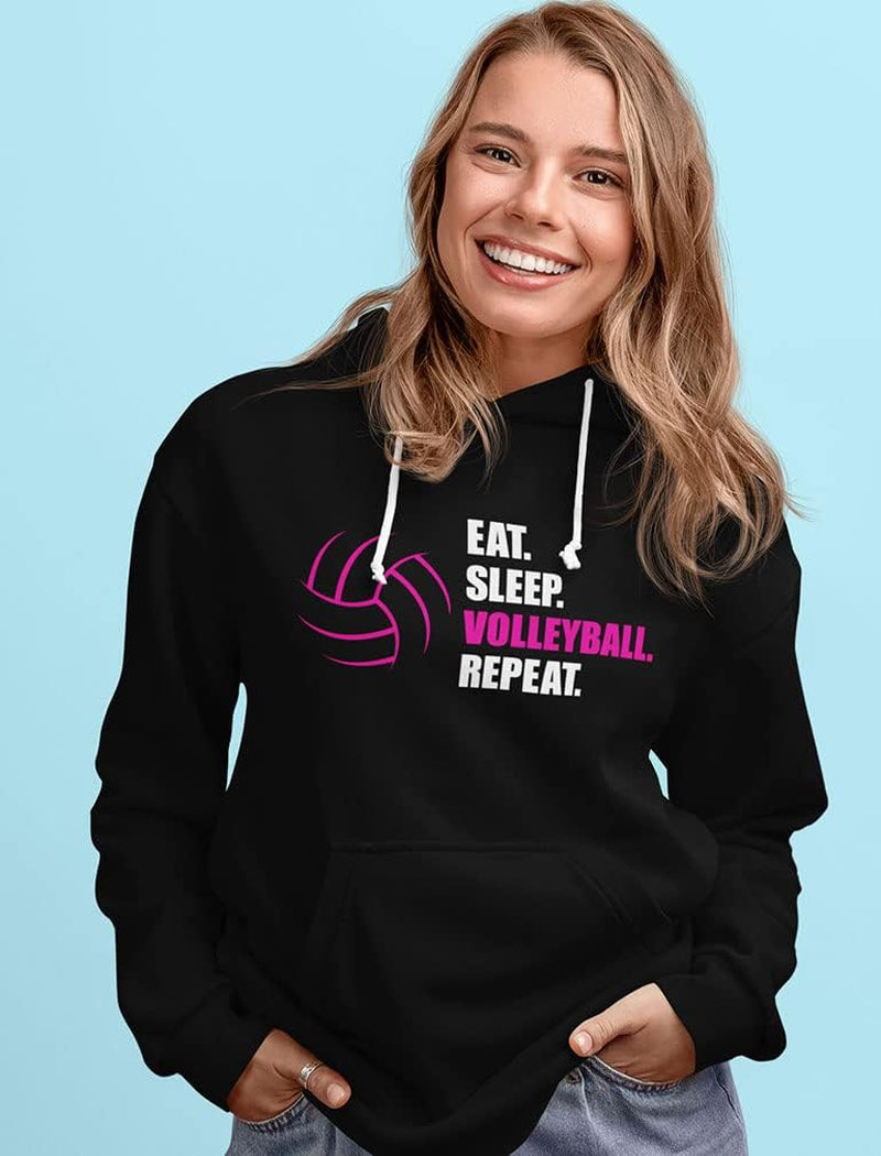 Eat Sleep Volleyball Repeat Hoodie - Humorous Athletic Hoodie for Teen Girls and Women - Ideal Gift for Players and Fans in Medium Black