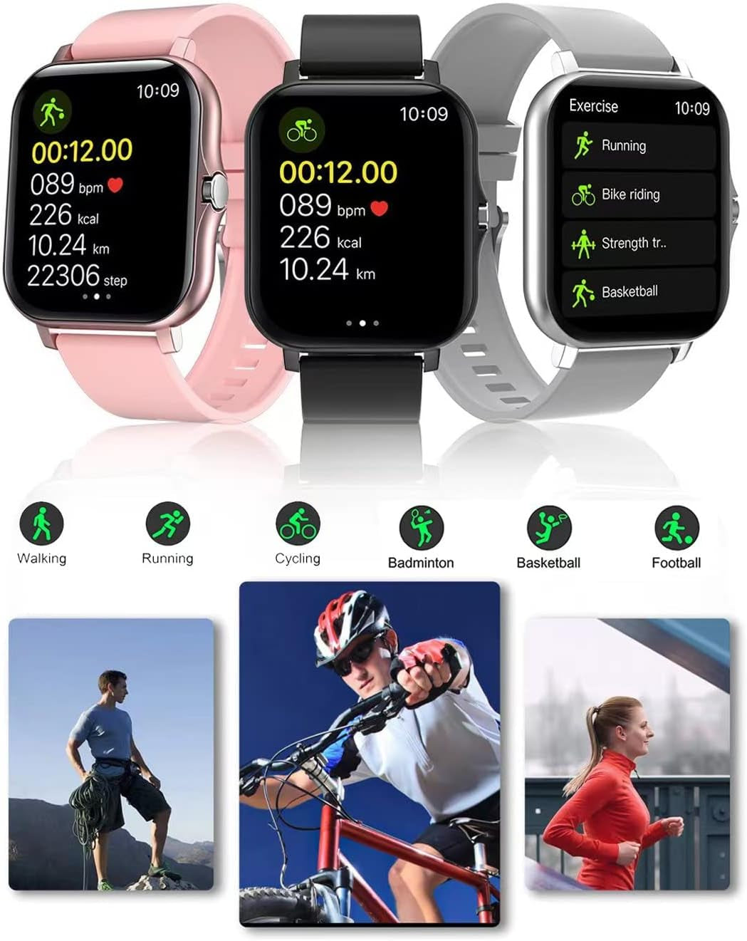 Advanced Smart Fitness Tracker Watch for Android/iOS - IP68 Waterproof, Heart Rate, Blood Oxygen, and Sleep Monitoring, 8 Sports Modes, Breath Training, Weather Updates - 1.69-Inch Display for Men and Women