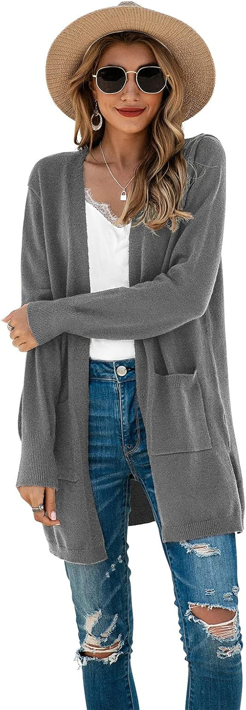 Women's Oversized Kimono Cardigan - Long Sleeve Open Front Casual Knit Sweater Coat with Pockets