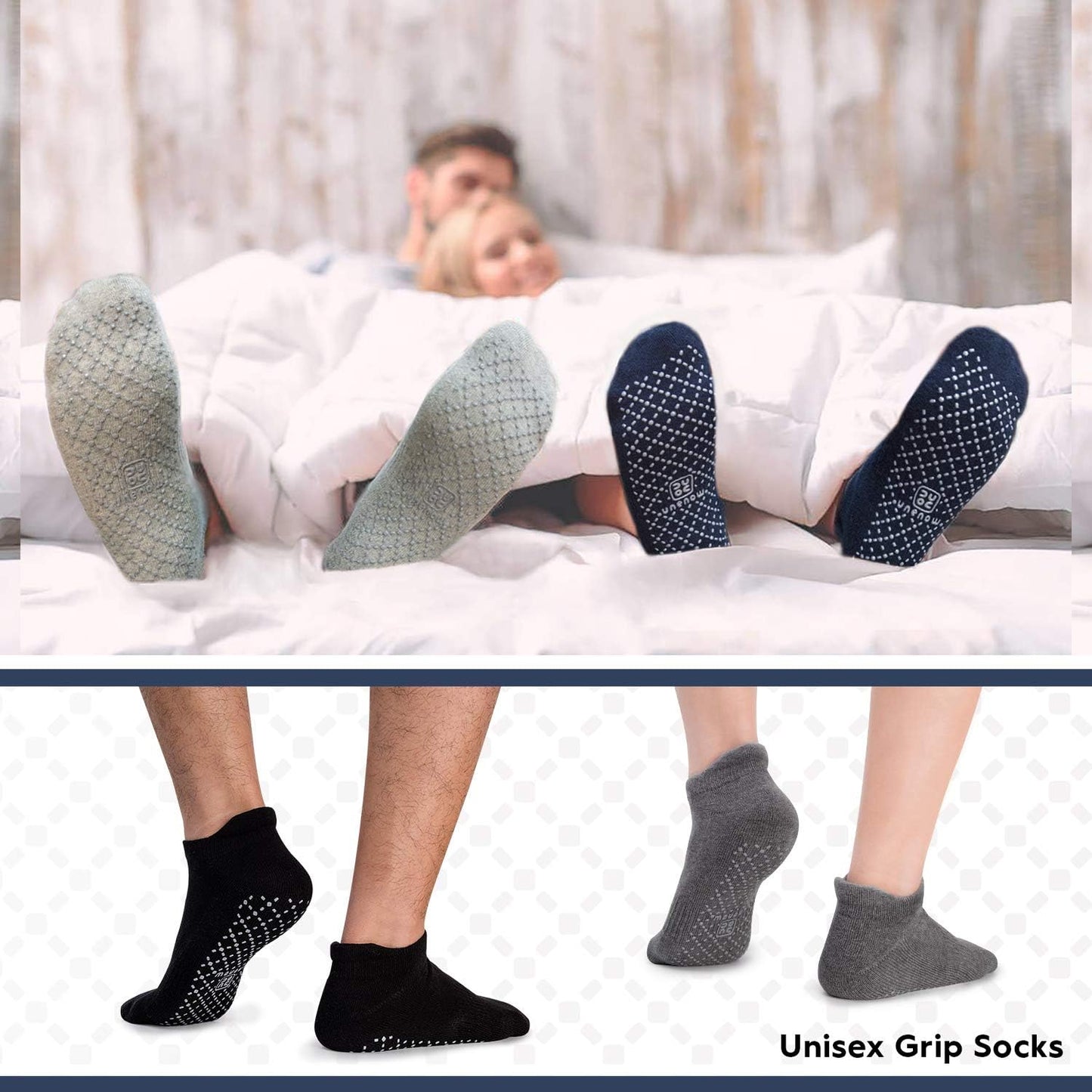 Unisex Cushioned Non-Slip Grip Socks for Yoga, Pilates, Barre, and Hospital Use
