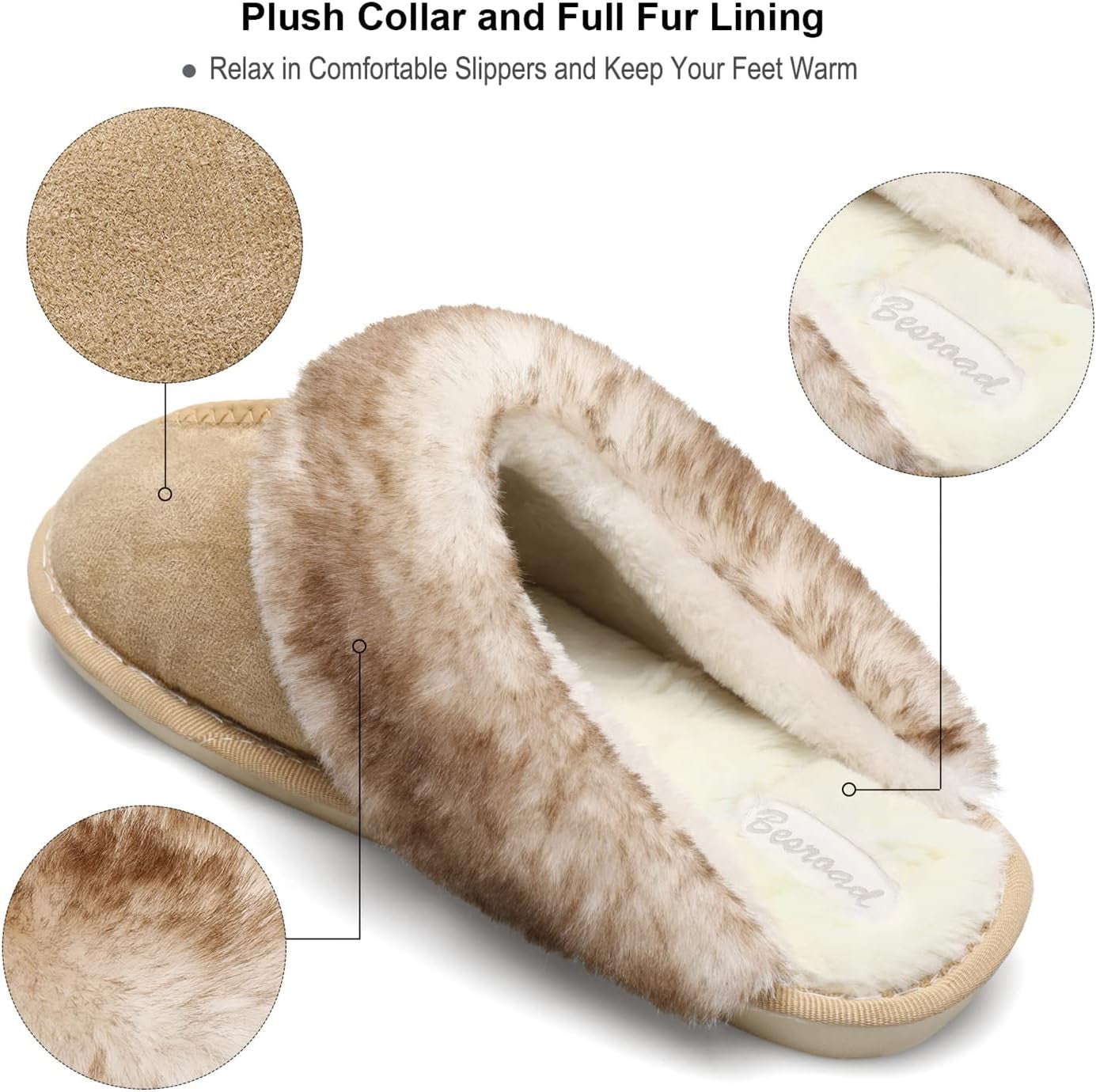Women's Plush Faux Fur Winter Slippers - Cozy Fluffy Slide Sandals