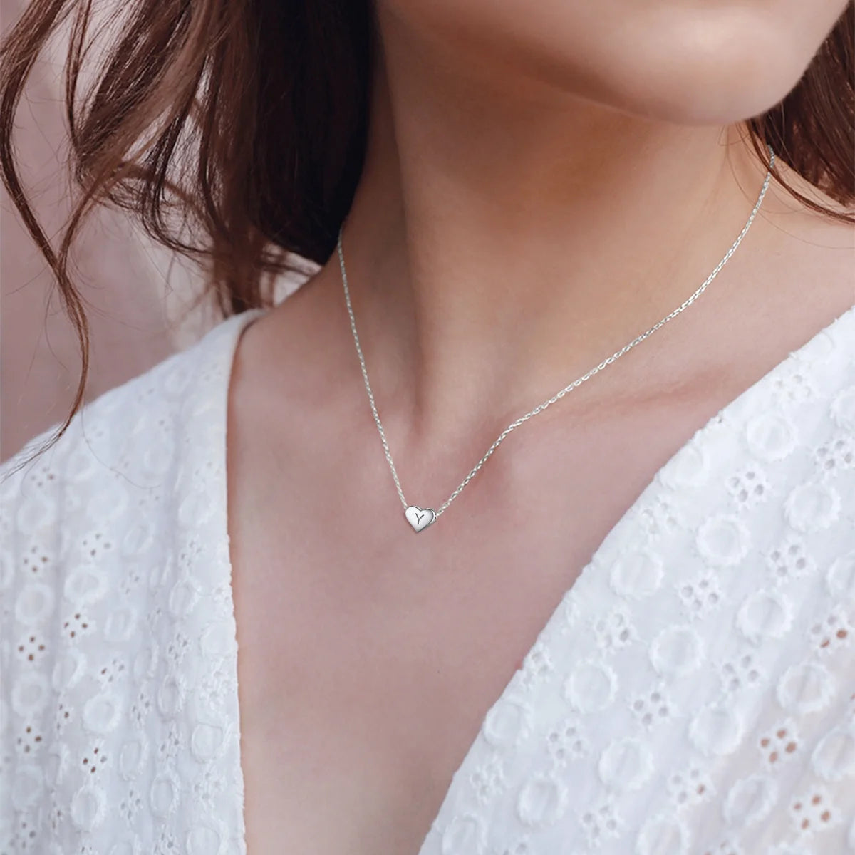 Elegant Initial Heart Pendant Necklace in 925 Sterling Silver - Trendy Choker Jewelry Gift for Women