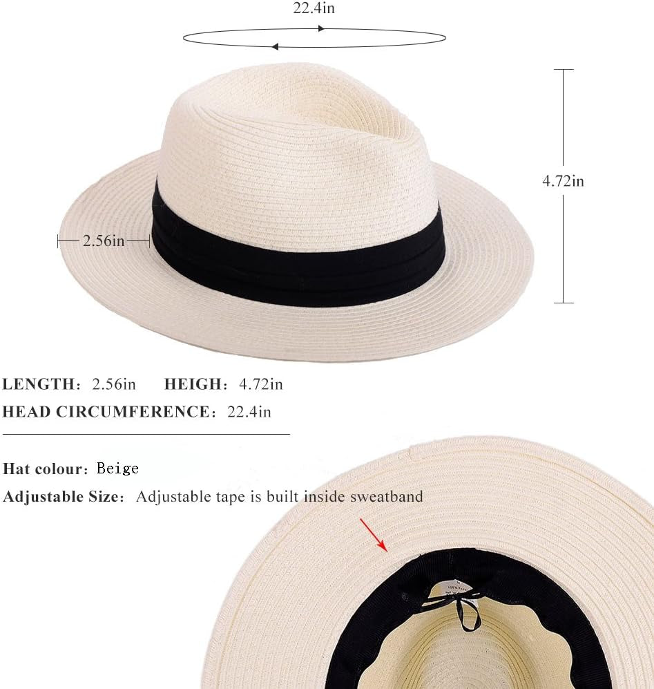 Women's Panama Straw Hat - Summer Beach Wide Brim Fedora with UPF 50+ Protection (C01-Brown)