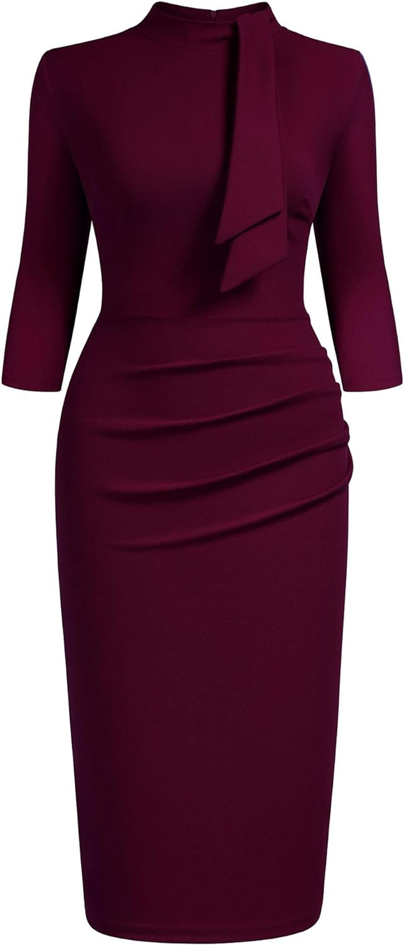 Women's Retro Half Collar Ruffled 2/3 Sleeve Cocktail Pencil Dress