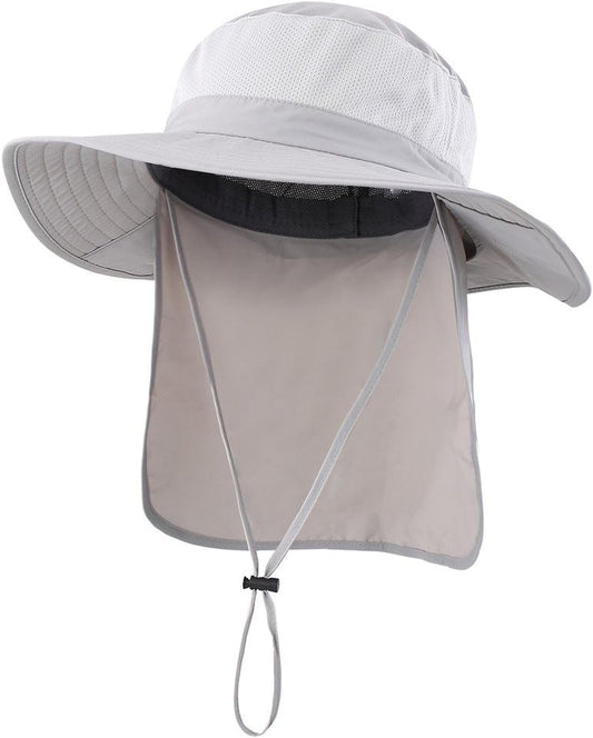 UPF50+ Wide Brim Mesh Sun Hat with Neck Flap for Outdoor Fishing - Unisex