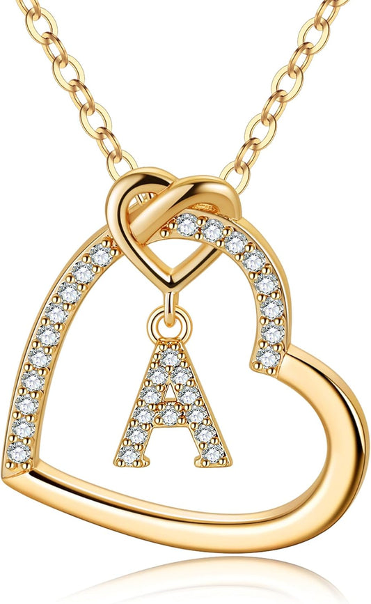 Personalized Heart Initial Necklace for Women and Teens, Cubic Zirconia Pendant, Elegant Letter A-Z Jewelry Gift