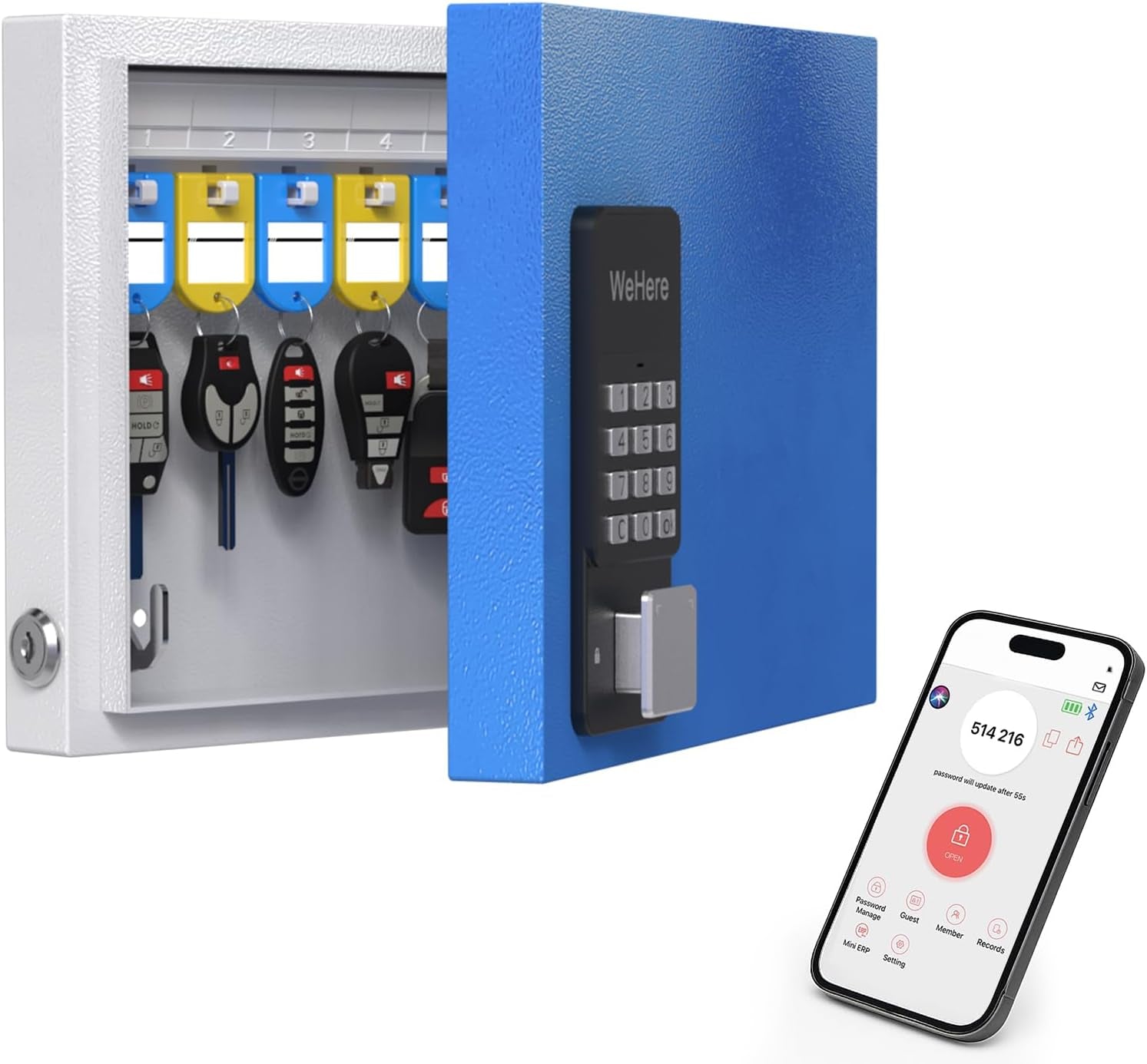 16 Key Lock Box Wall Mount, Smart Key Cabinet with Key Tags, Bluetooth App Control, OTP & Password Unlock, Wi-Fi Remote Unlock (Bridge Sold Separately), Steel Key Safe for Office Home Business