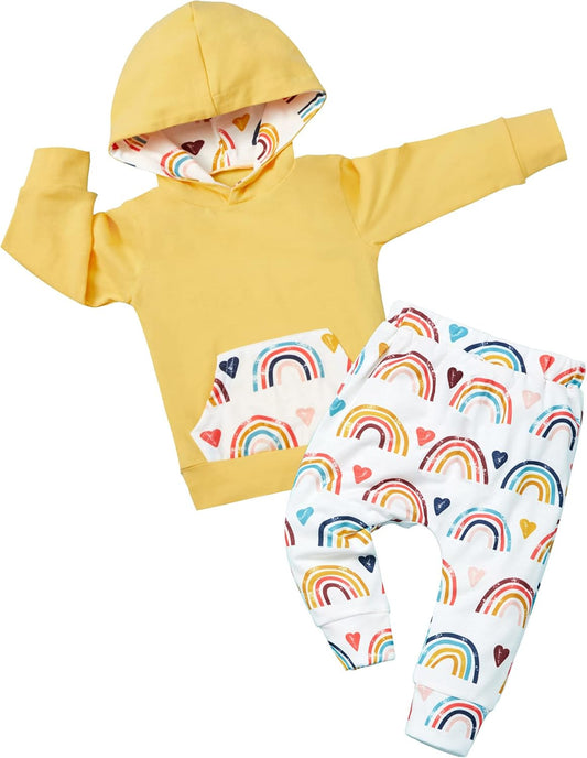 Infant Girls' 2-Piece Outfit Set - Hoodie and Rainbow Pants, Newborn Sizes 0-6 Months