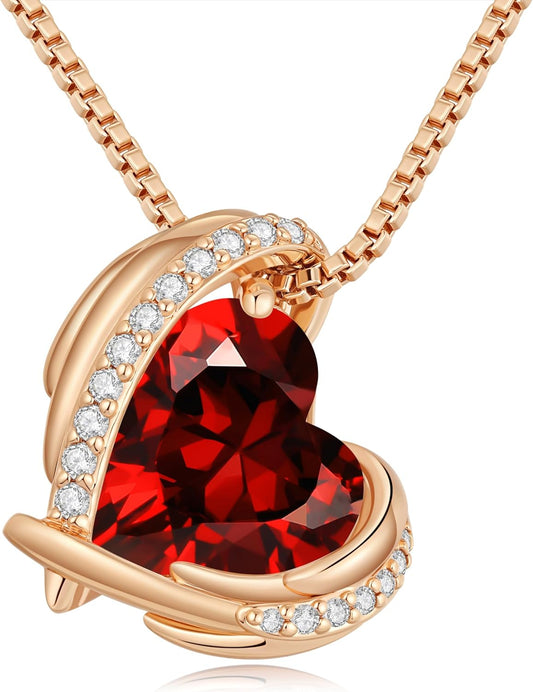 Elegant Love Heart Pendant Necklaces for Women - Silver and Rose Gold Tone Birthstone Jewelry Gifts for Mother's Day and Special Occasions