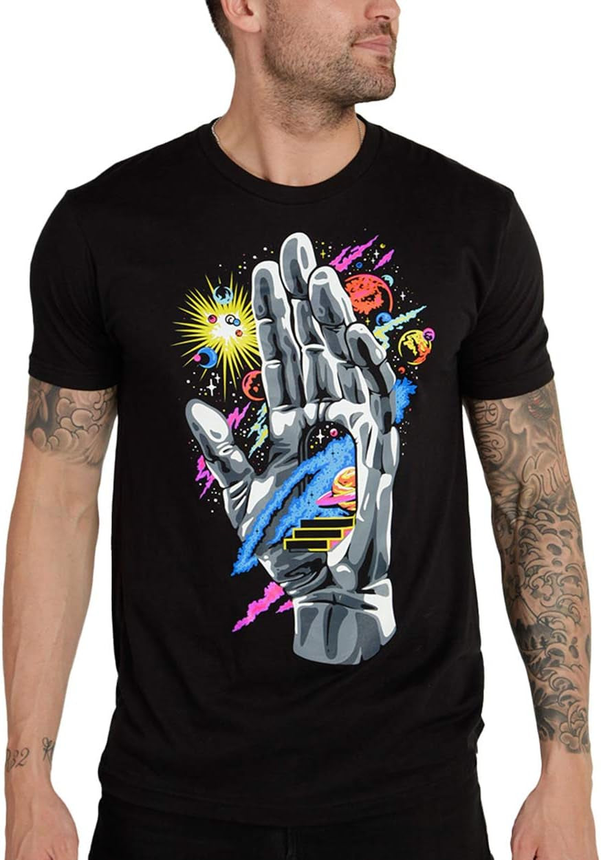 Men's Graphic Tee - Novelty Design Crewneck T-Shirt in Black (Large)