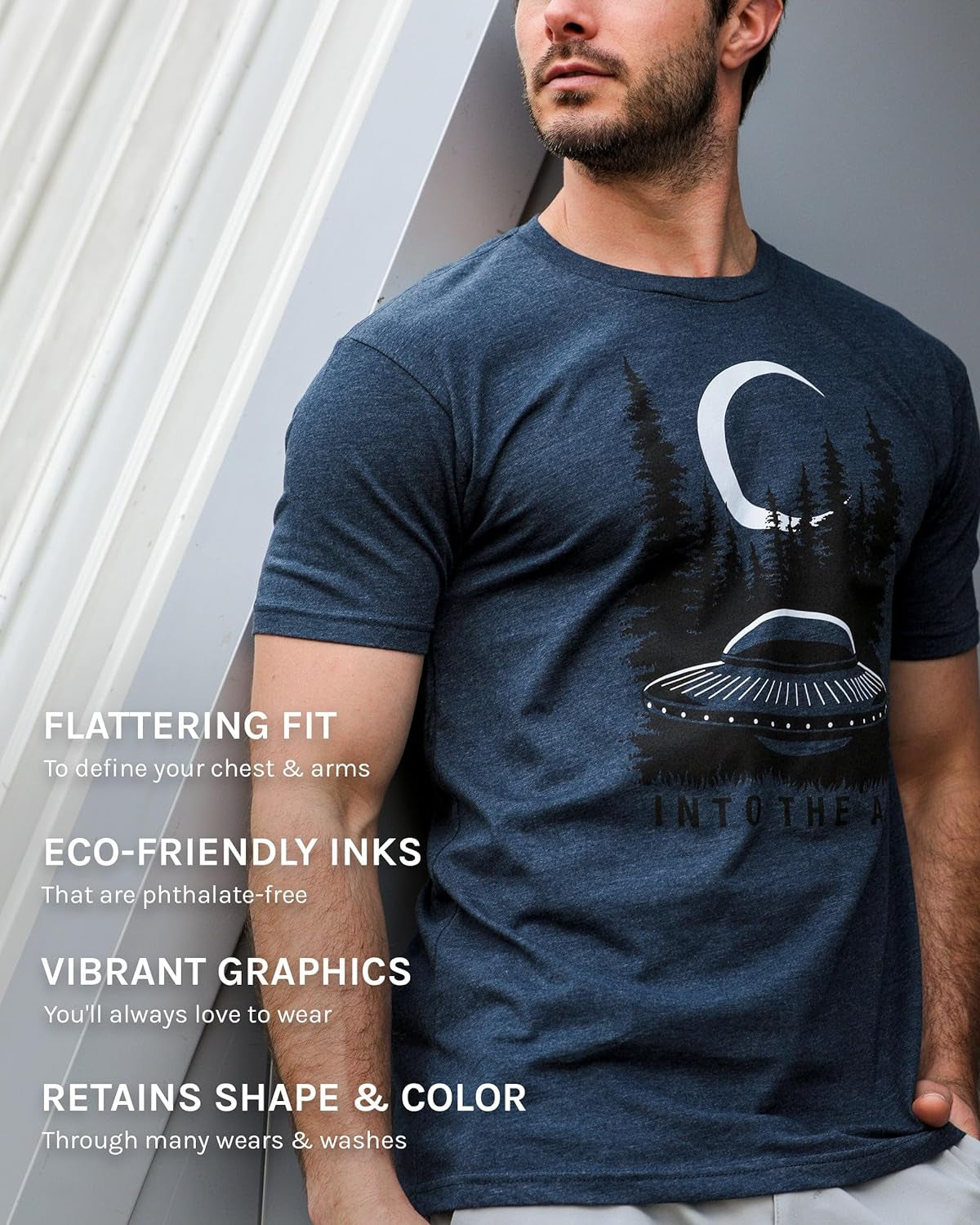 Men's Graphic Tee - Novelty Design Crewneck T-Shirt in Black (Large)