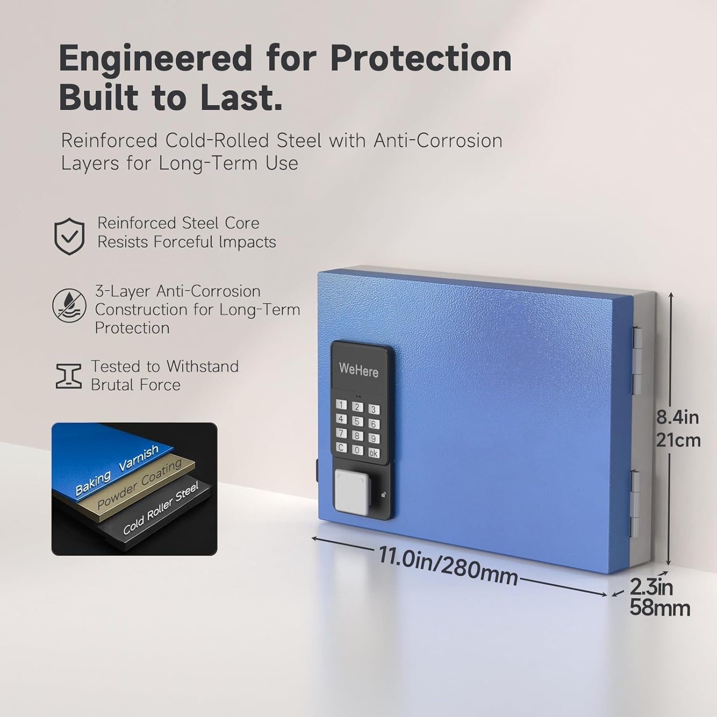 16 Key Lock Box Wall Mount, Smart Key Cabinet with Key Tags, Bluetooth App Control, OTP & Password Unlock, Wi-Fi Remote Unlock (Bridge Sold Separately), Steel Key Safe for Office Home Business