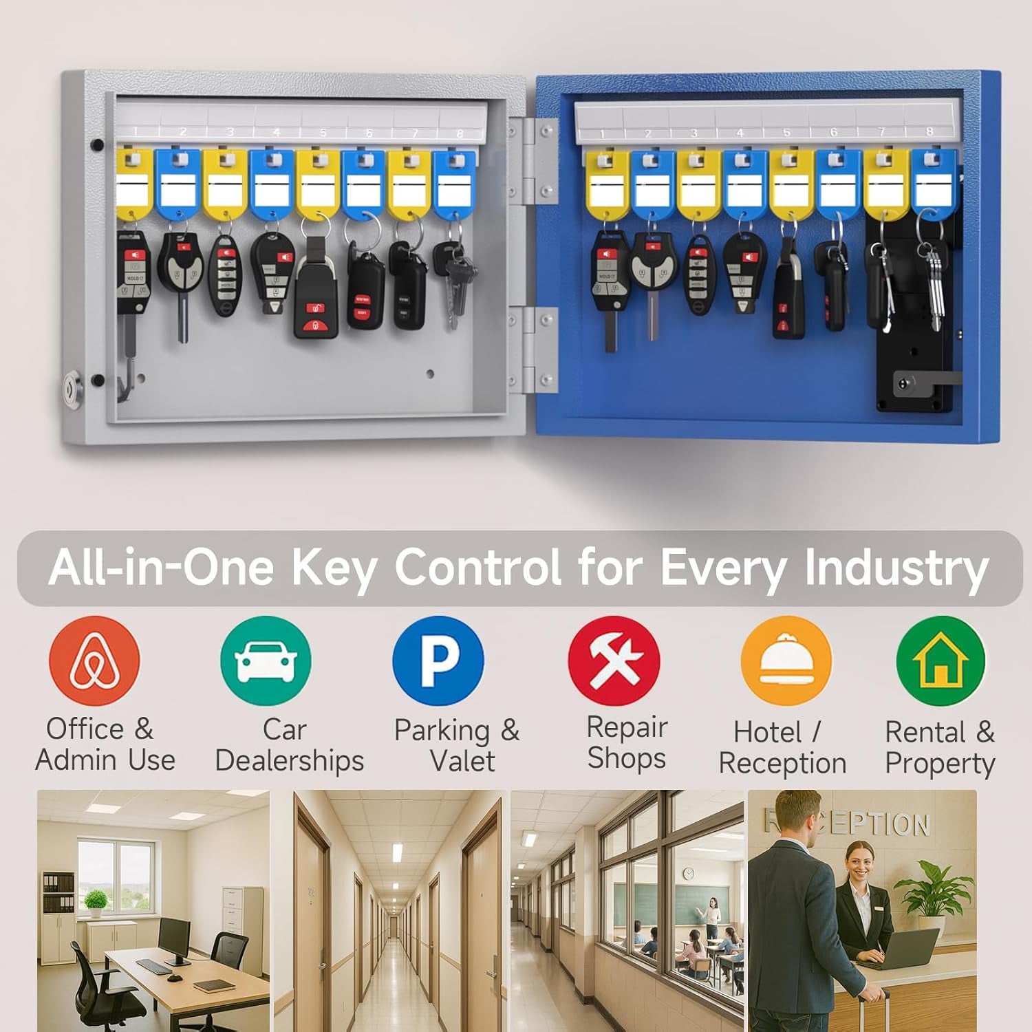 16 Key Lock Box Wall Mount, Smart Key Cabinet with Key Tags, Bluetooth App Control, OTP & Password Unlock, Wi-Fi Remote Unlock (Bridge Sold Separately), Steel Key Safe for Office Home Business