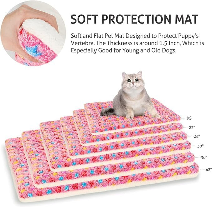 Ultra Soft Reversible Dog Bed Crate Pad with Star Print - Washable Pet Mat for Large, Medium, and Small Dogs and Cats - 29 x 21 Inch - Pink