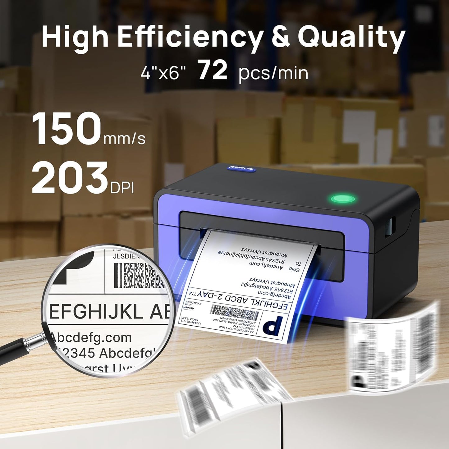 Thermal Label Printer for Shipping, 4x6 Thermal Shipping Label Maker, Compatibility with Amazon, eBay, Etsy, Shopify, and More, Support for Windows and Mac, Purple
