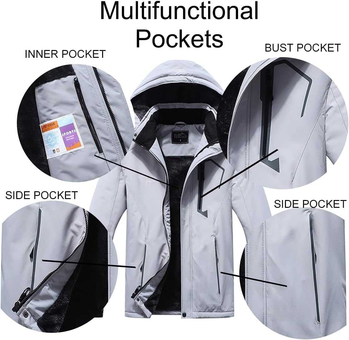 Men's Waterproof Hooded Ski Jacket - Warm Winter Windbreaker for Snowboarding