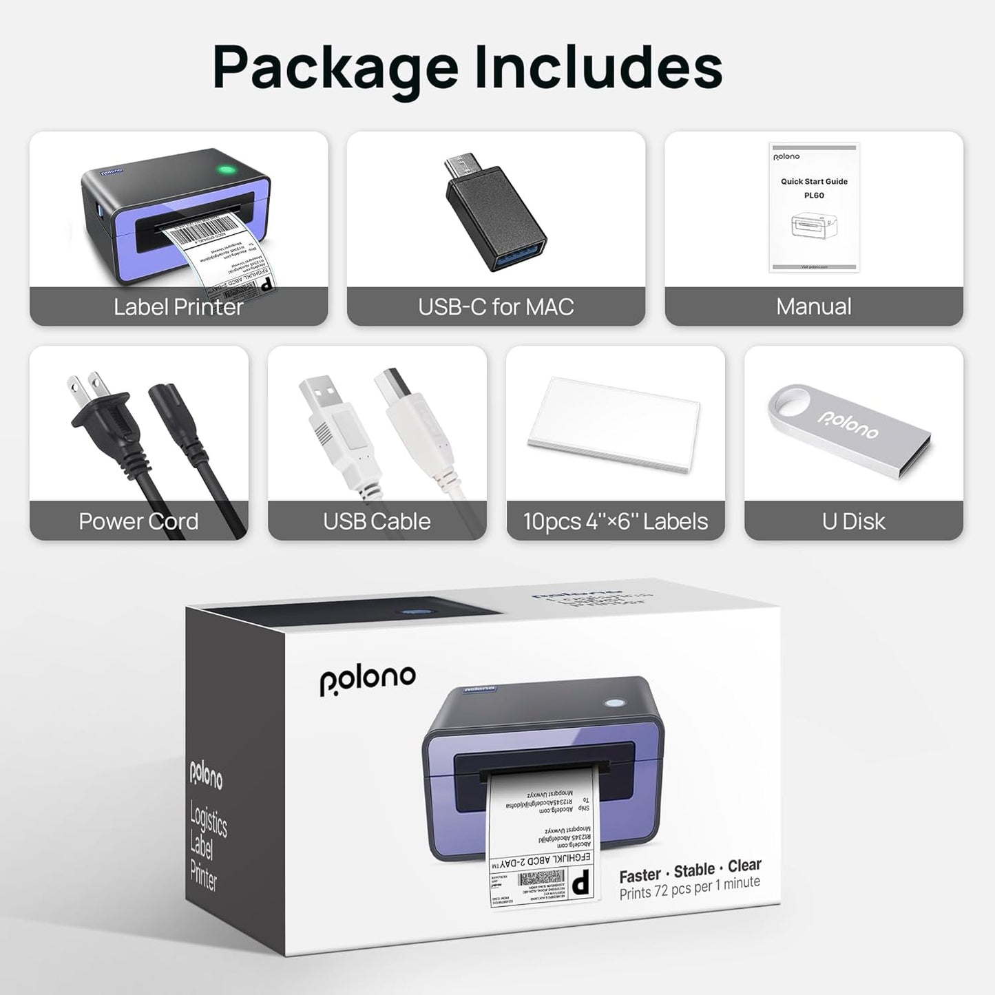 Thermal Label Printer for Shipping, 4x6 Thermal Shipping Label Maker, Compatibility with Amazon, eBay, Etsy, Shopify, and More, Support for Windows and Mac, Purple