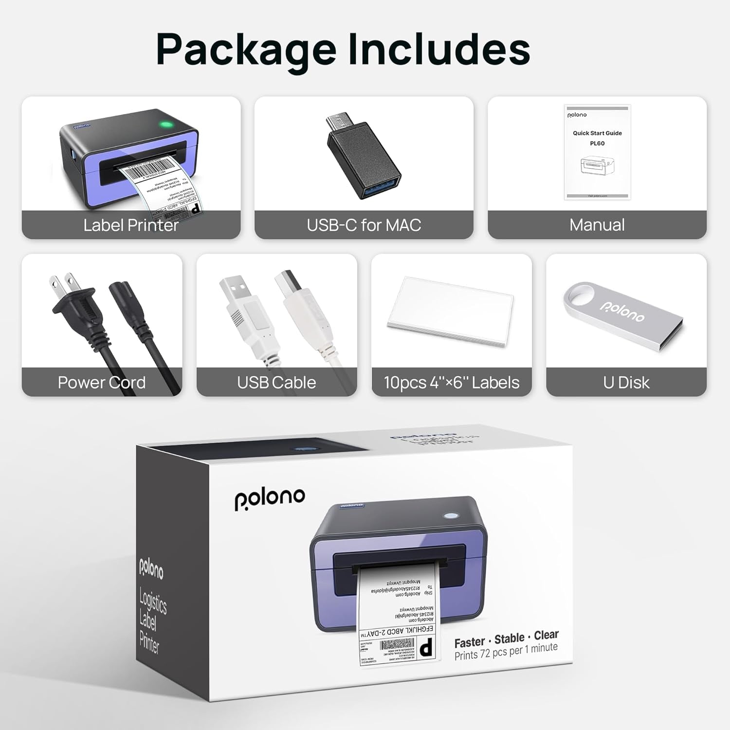 Thermal Label Printer for Shipping, 4x6 Thermal Shipping Label Maker, Compatibility with Amazon, eBay, Etsy, Shopify, and More, Support for Windows and Mac, Purple