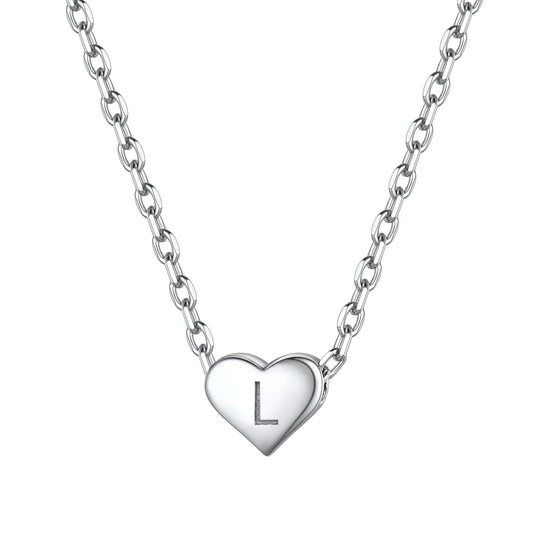 Elegant Initial Heart Pendant Necklace in 925 Sterling Silver - Trendy Choker Jewelry Gift for Women
