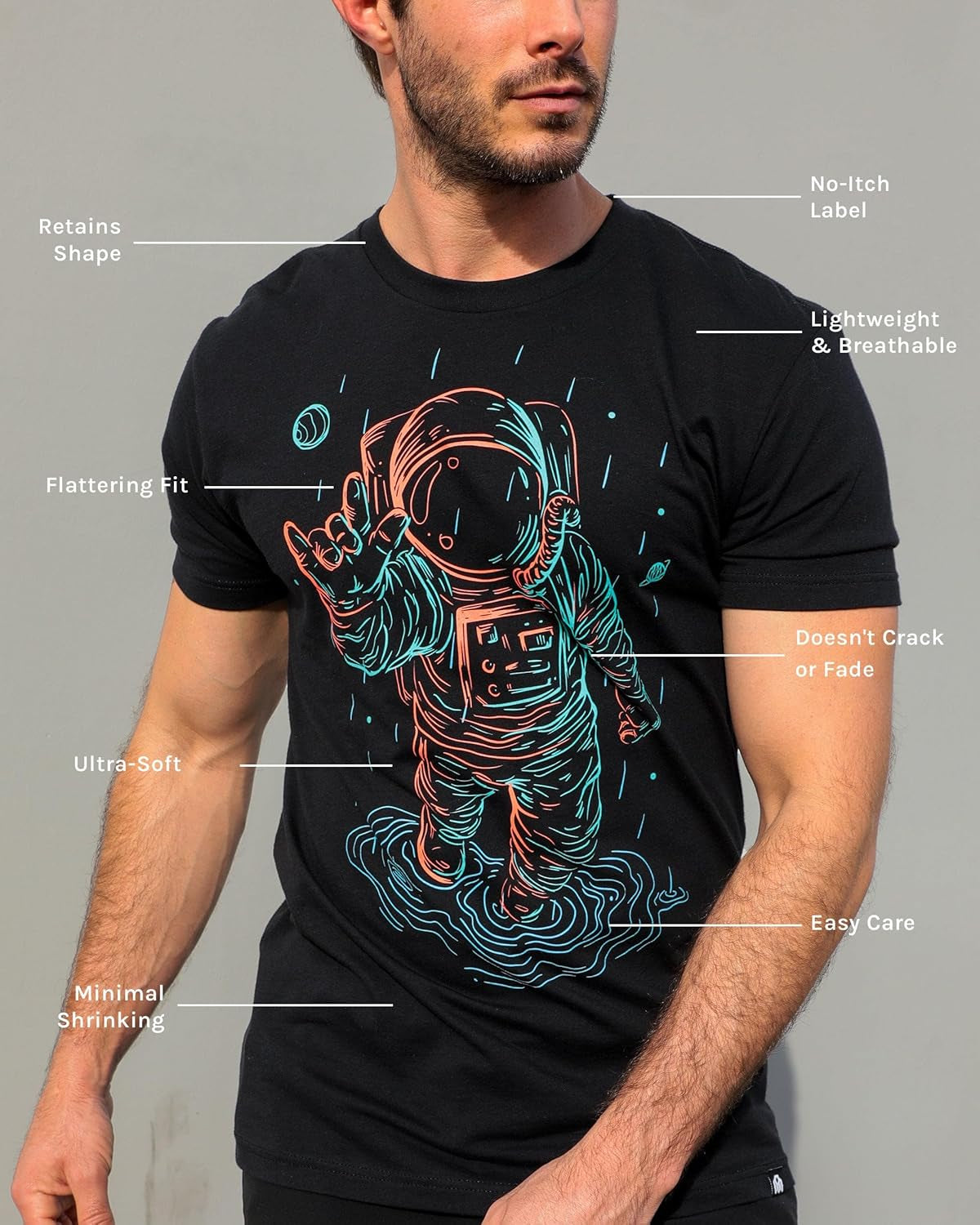 Natural Order T-Shirt - Men's Black Astronaut Graphic Tee (X-Large)