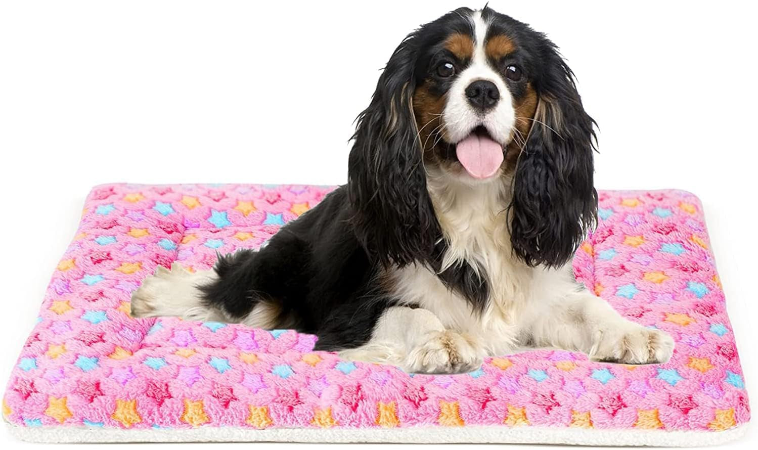 Ultra Soft Reversible Dog Bed Crate Pad with Star Print - Washable Pet Mat for Large, Medium, and Small Dogs and Cats - 29 x 21 Inch - Pink