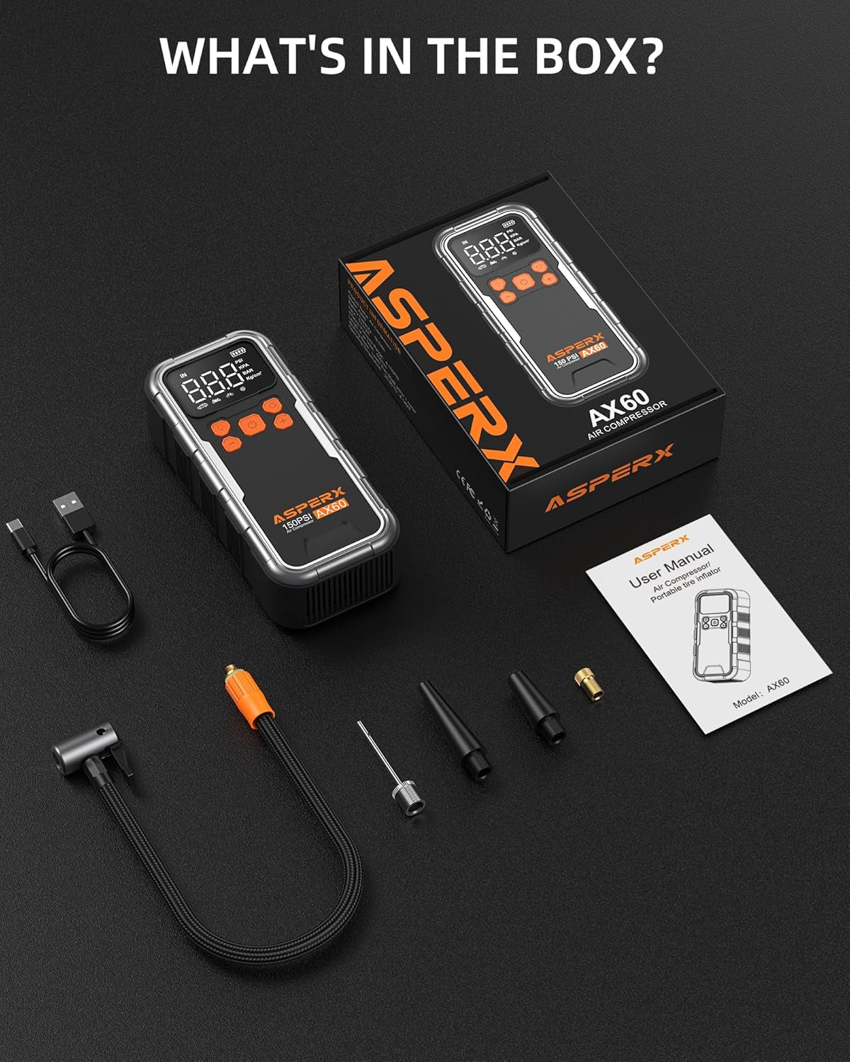 Tire Inflator Portable Air Compressor, 150PSI Cordless Air Pump for Car Tires, 3X Faster Air Inflator Tire Pump with Digital Pressure Gauge and Emergency LED Light for Motorcycle Bike Ball Car