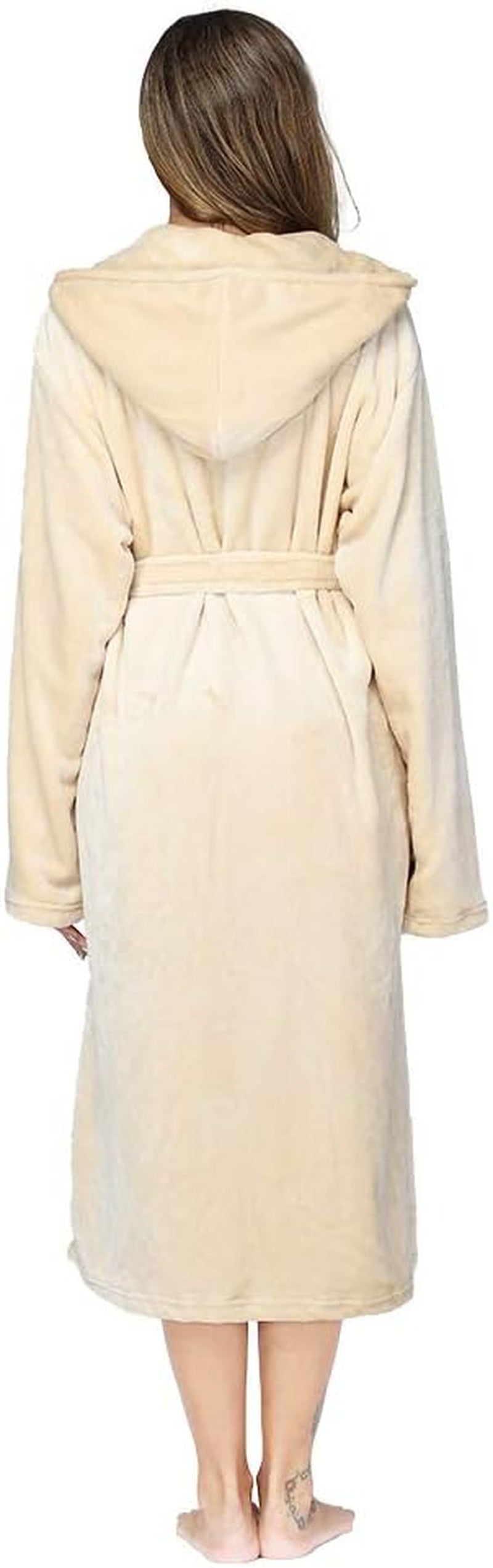 Women's Plush Fleece Hooded Bathrobe in Yellow - Thick Nightgown with Pockets, Fluffy Sleepwear, Medium Size
