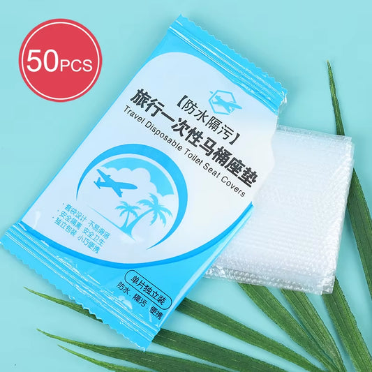 50 Piece Individually Wrapped Disposable Plastic Toilet Seat Covers - Waterproof and Non-Slip for Travel and Protection