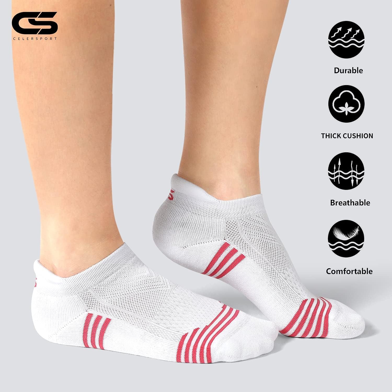 Celersport Women's Low Cut Ankle Running Socks - 6 Pack Athletic Sports Socks