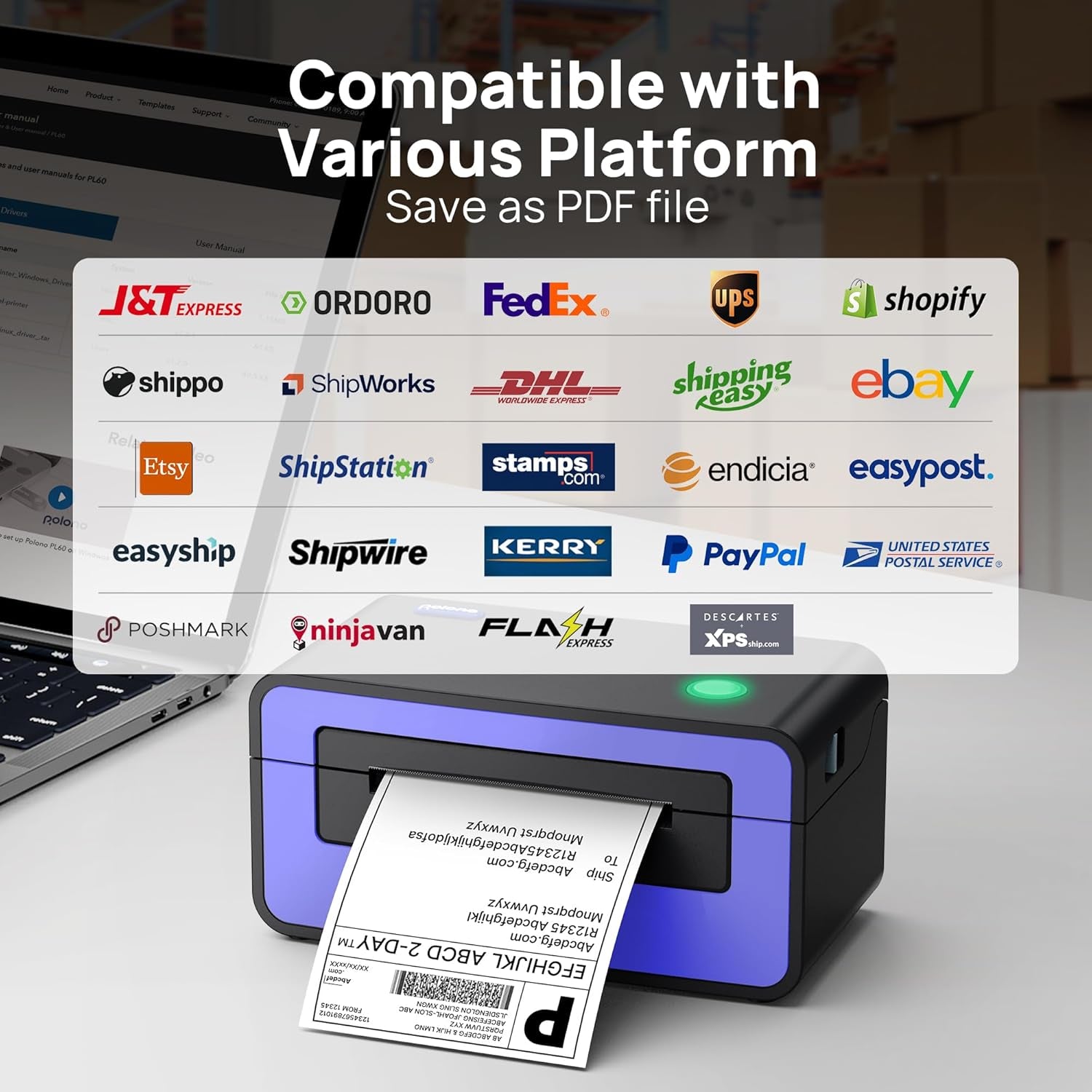 Thermal Label Printer for Shipping, 4x6 Thermal Shipping Label Maker, Compatibility with Amazon, eBay, Etsy, Shopify, and More, Support for Windows and Mac, Purple