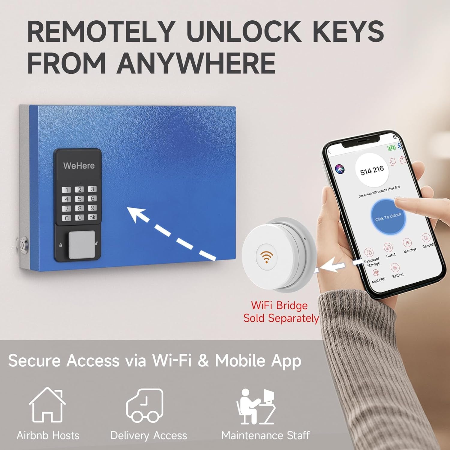 16 Key Lock Box Wall Mount, Smart Key Cabinet with Key Tags, Bluetooth App Control, OTP & Password Unlock, Wi-Fi Remote Unlock (Bridge Sold Separately), Steel Key Safe for Office Home Business
