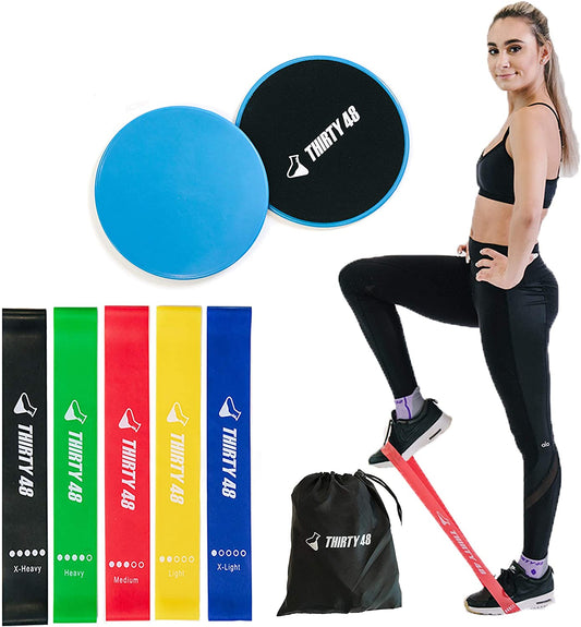 Core Sliders and Resistance Bands Set for Strength, Stability, and Training | Includes User Guide and Carry Bag for Home, Gym, and Travel