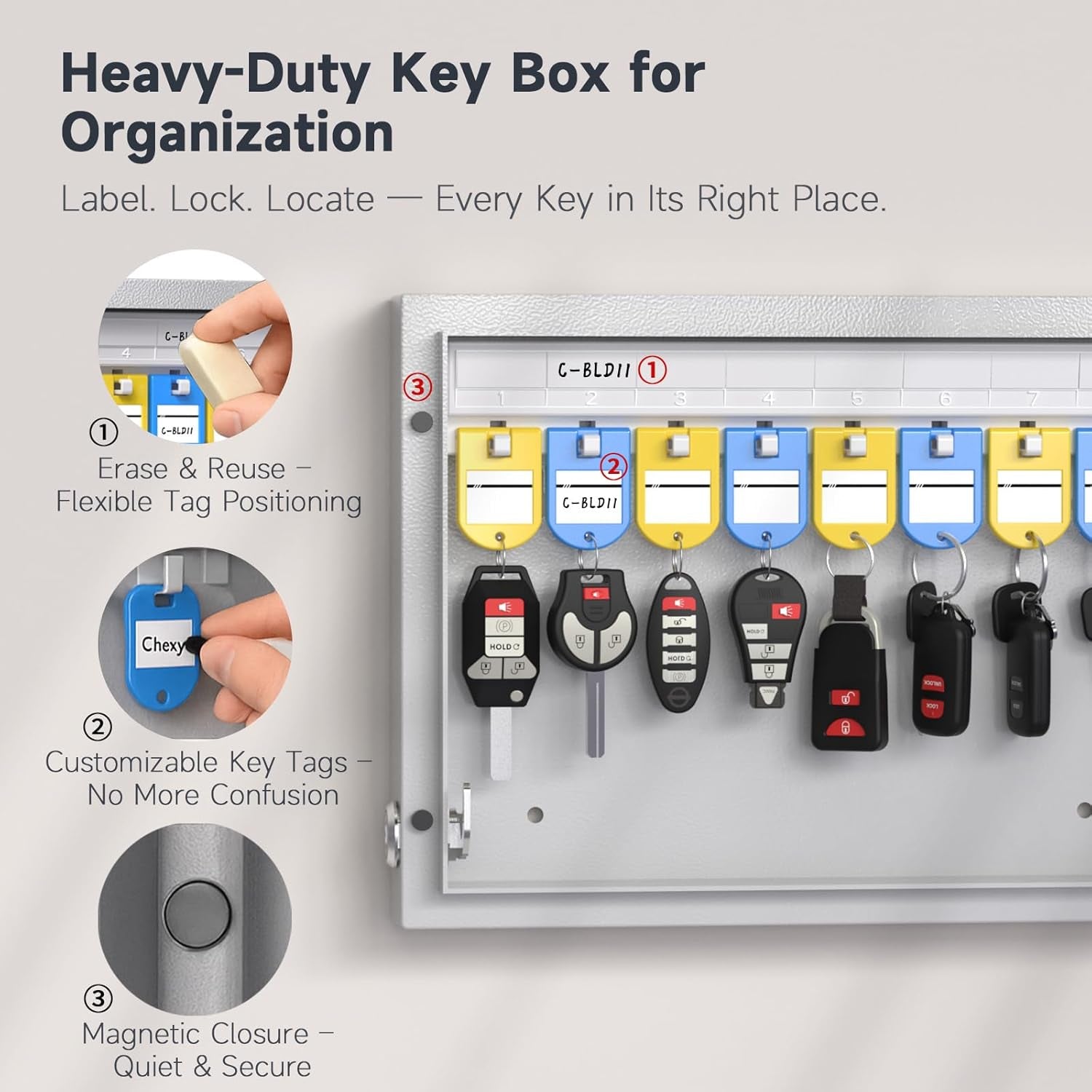 16 Key Lock Box Wall Mount, Smart Key Cabinet with Key Tags, Bluetooth App Control, OTP & Password Unlock, Wi-Fi Remote Unlock (Bridge Sold Separately), Steel Key Safe for Office Home Business