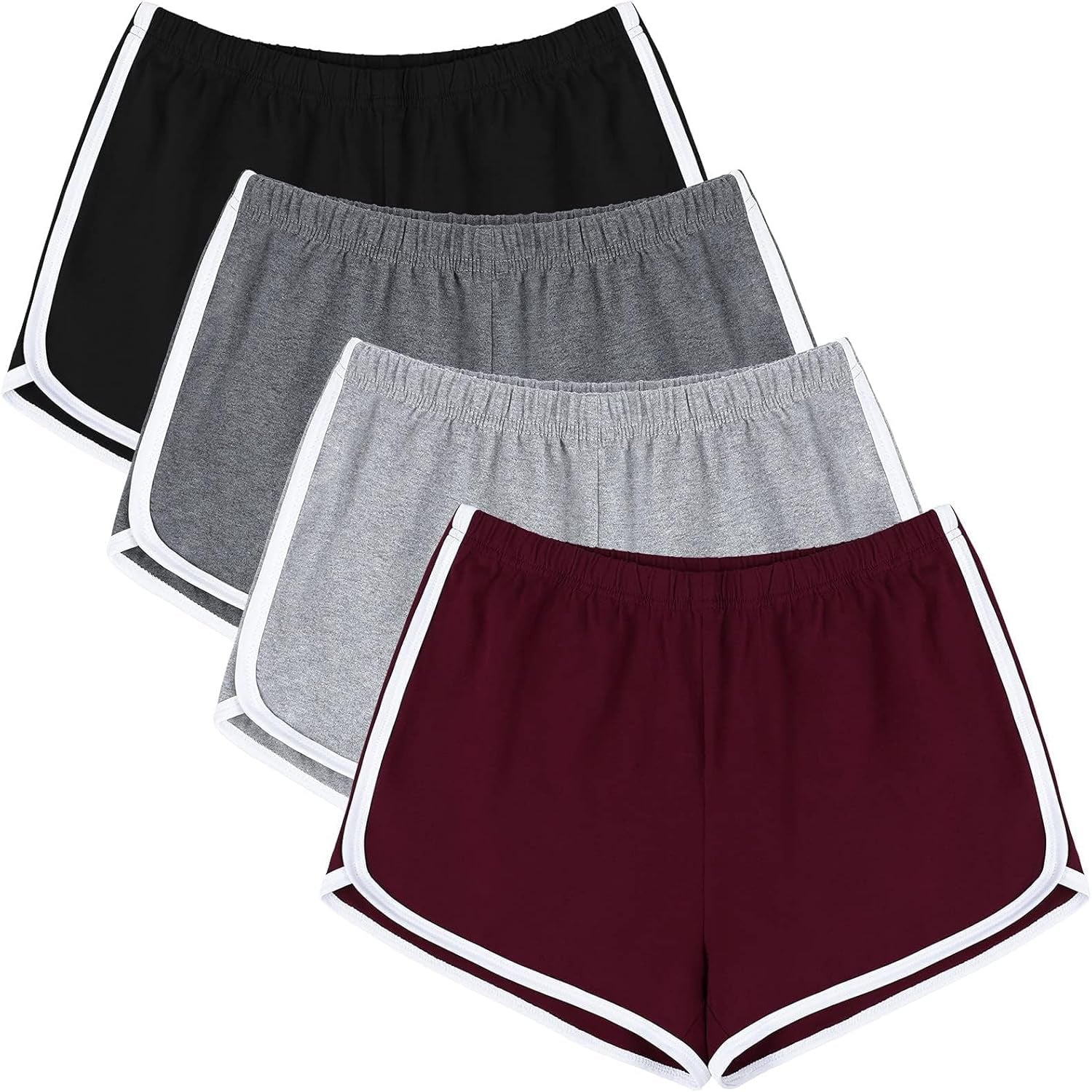 Women's 4-Pack Cotton Athletic Shorts for Yoga, Gym, Dance, and Lounge Activities