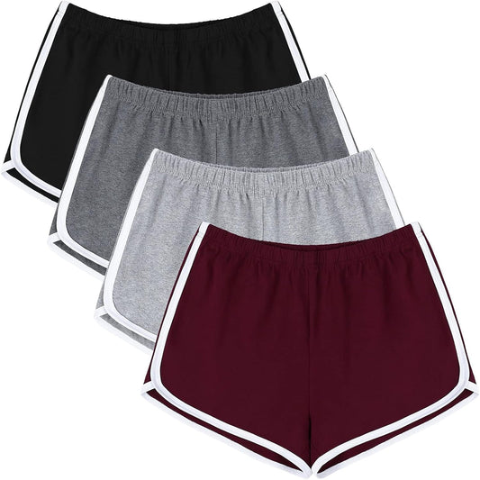 Women's 4-Pack Cotton Athletic Shorts for Yoga, Gym, Dance, and Lounge Activities