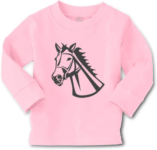 Kids Long Sleeve T Shirt Horse Head Farm a Cotton Boy & Girl Clothes Funny Graphic Tee Soft Pink Design Only 5 6T