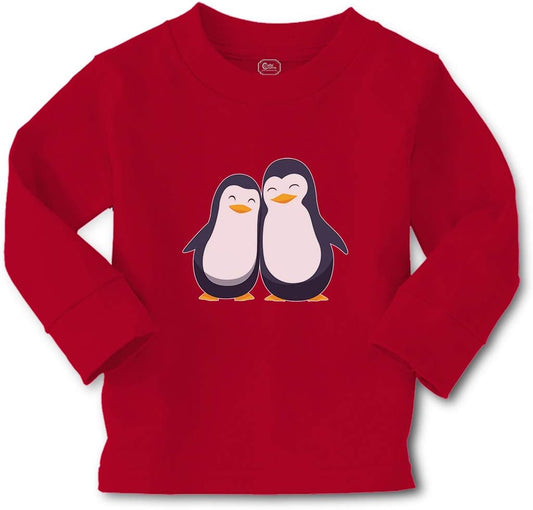 Kids Long Sleeve T Shirt Aquatic Twin Penguins Flightless Birds Cotton Boy & Girl Clothes Funny Graphic Tee Red Design Only 2T