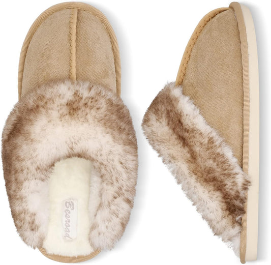 Women's Plush Faux Fur Winter Slippers - Cozy Fluffy Slide Sandals