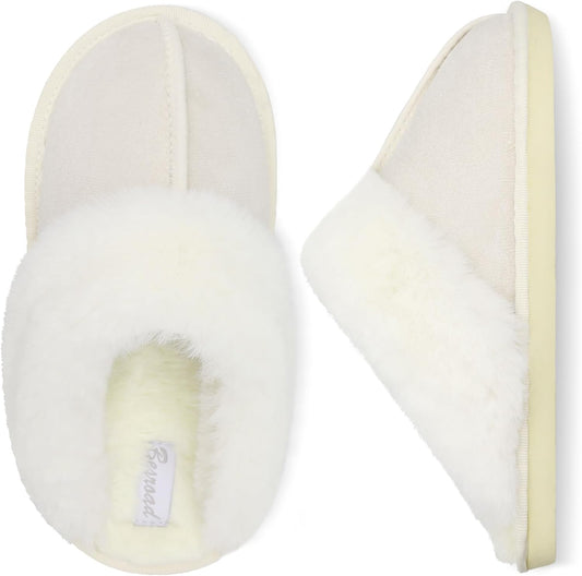 Women's Plush Faux Fur Winter Slippers - Cozy Fluffy Slide Sandals