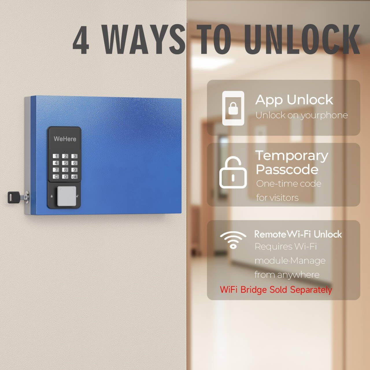 16 Key Lock Box Wall Mount, Smart Key Cabinet with Key Tags, Bluetooth App Control, OTP & Password Unlock, Wi-Fi Remote Unlock (Bridge Sold Separately), Steel Key Safe for Office Home Business